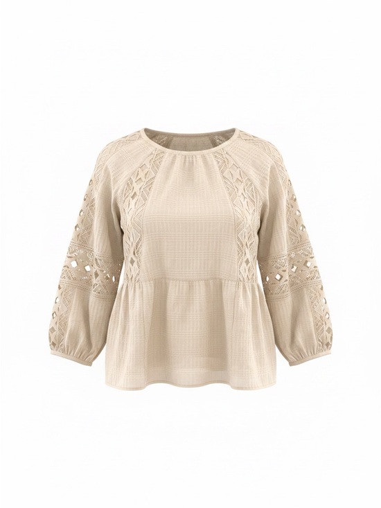 Cable & Gauge Tops - Cable & Gauge Cream Crochet-Panel Peasant Tunic NWOT